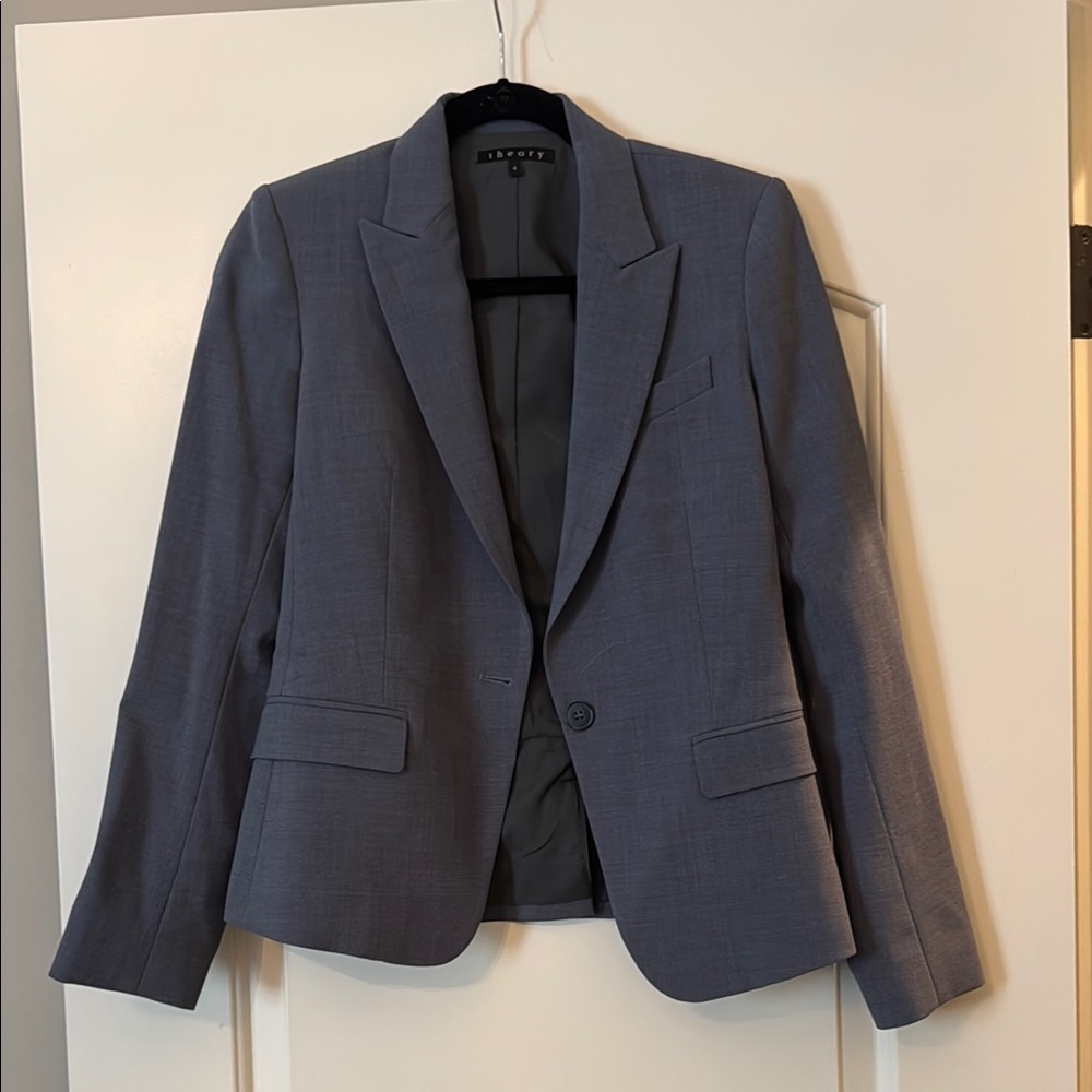 Theory Gray Blazer with Notched Lapels and Modern Fit